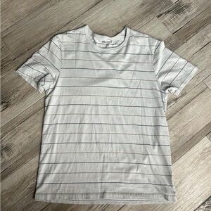 Madewell Garment-Crewneck Tee – gray with black and tan Stripes – Size M